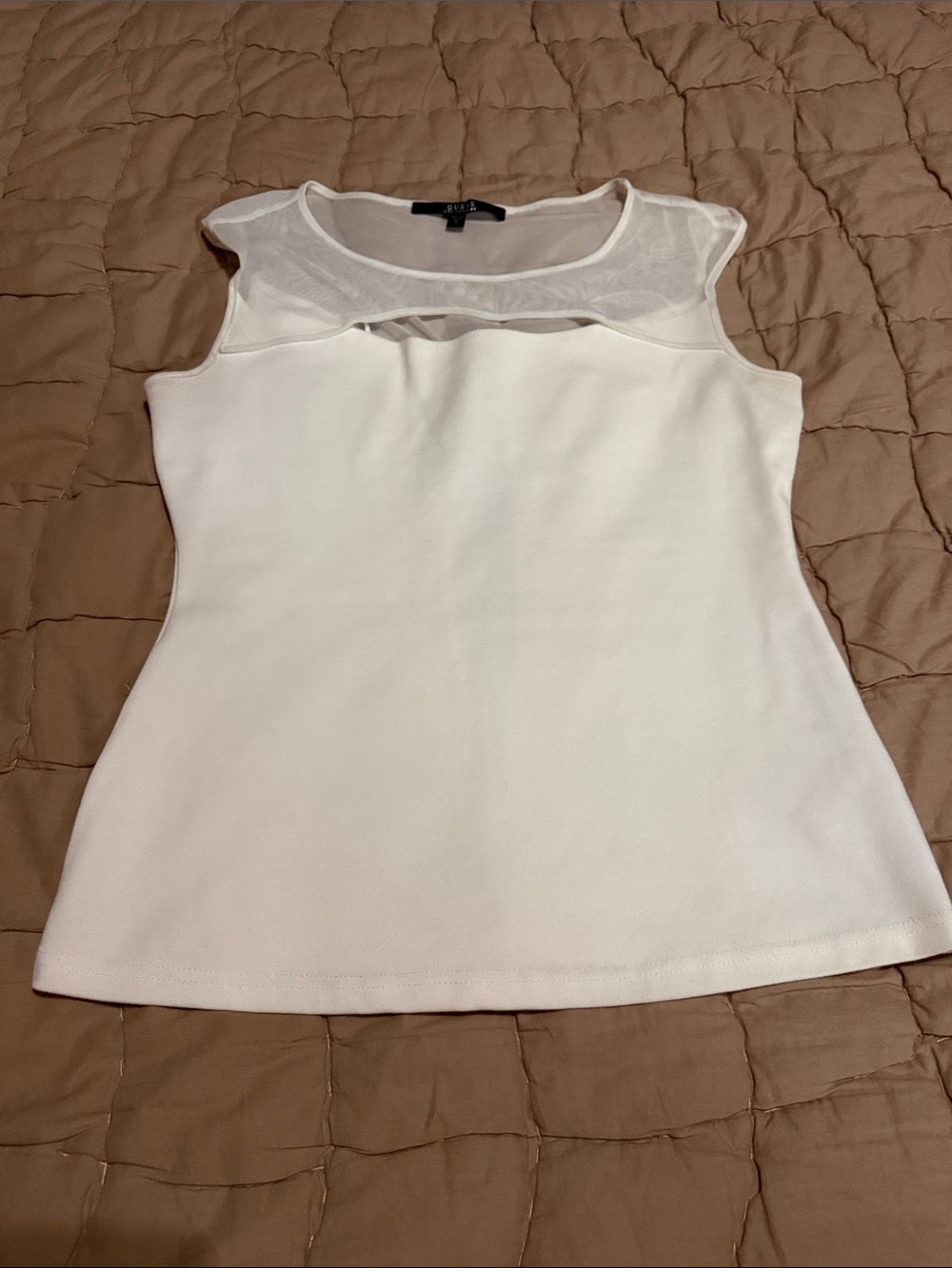 Guess White Sleeveless Mesh Yoke Women's Top